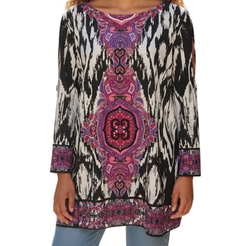 BOSTON PROPER Modern Versailles Cold Shoulder Pink Damask Top Blouse NWOT Medium